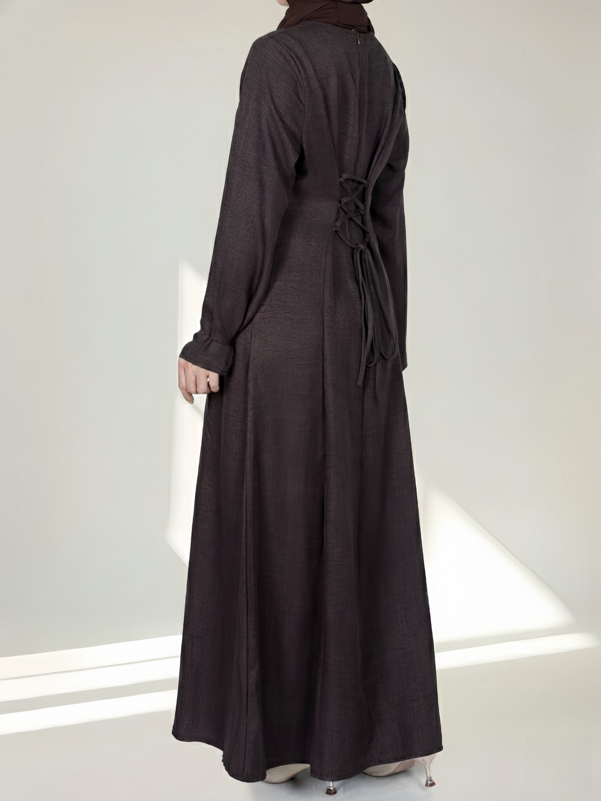 FUMIDAR Mariam Lace-Back Maxi Dress in Brown — view 2