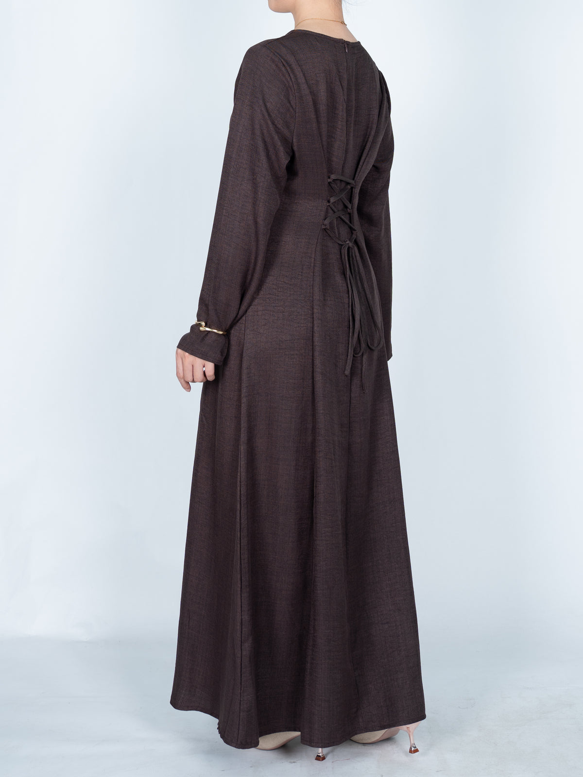 FUMIDAR Mariam Lace-Back Maxi Dress in Brown — view 5