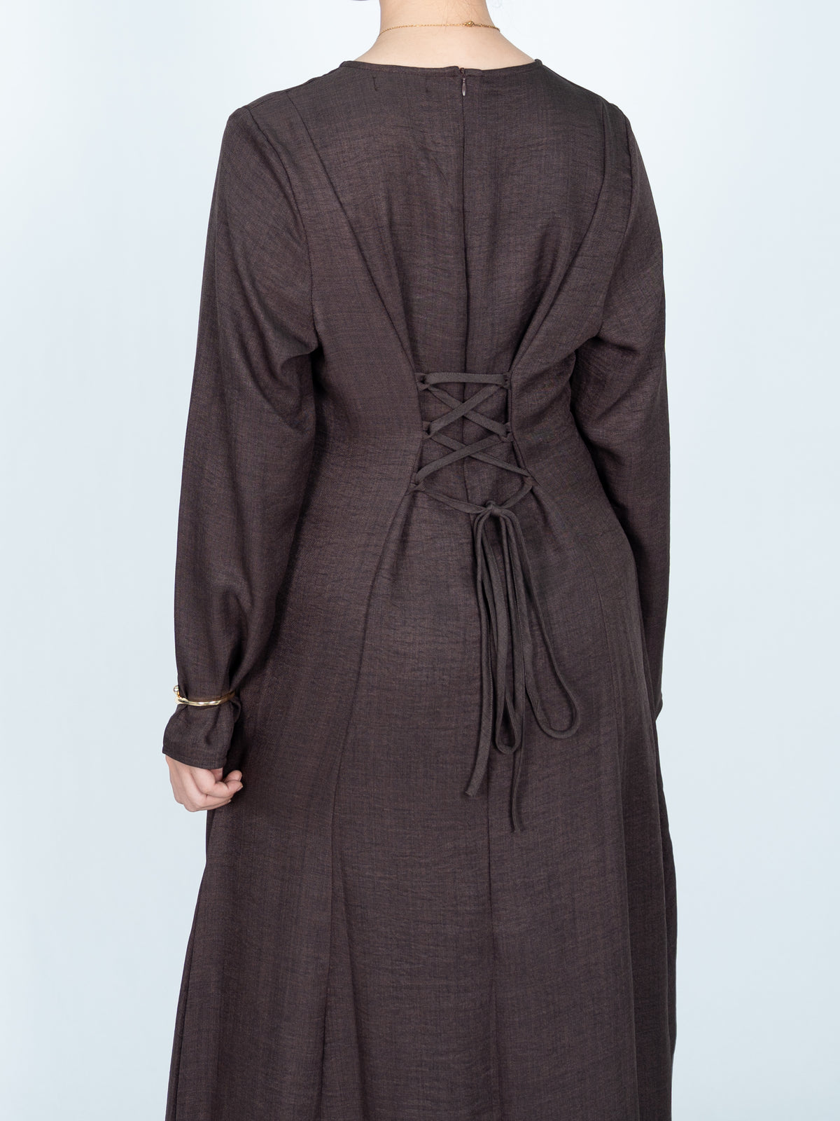FUMIDAR Mariam Lace-Back Maxi Dress in Brown — view 7