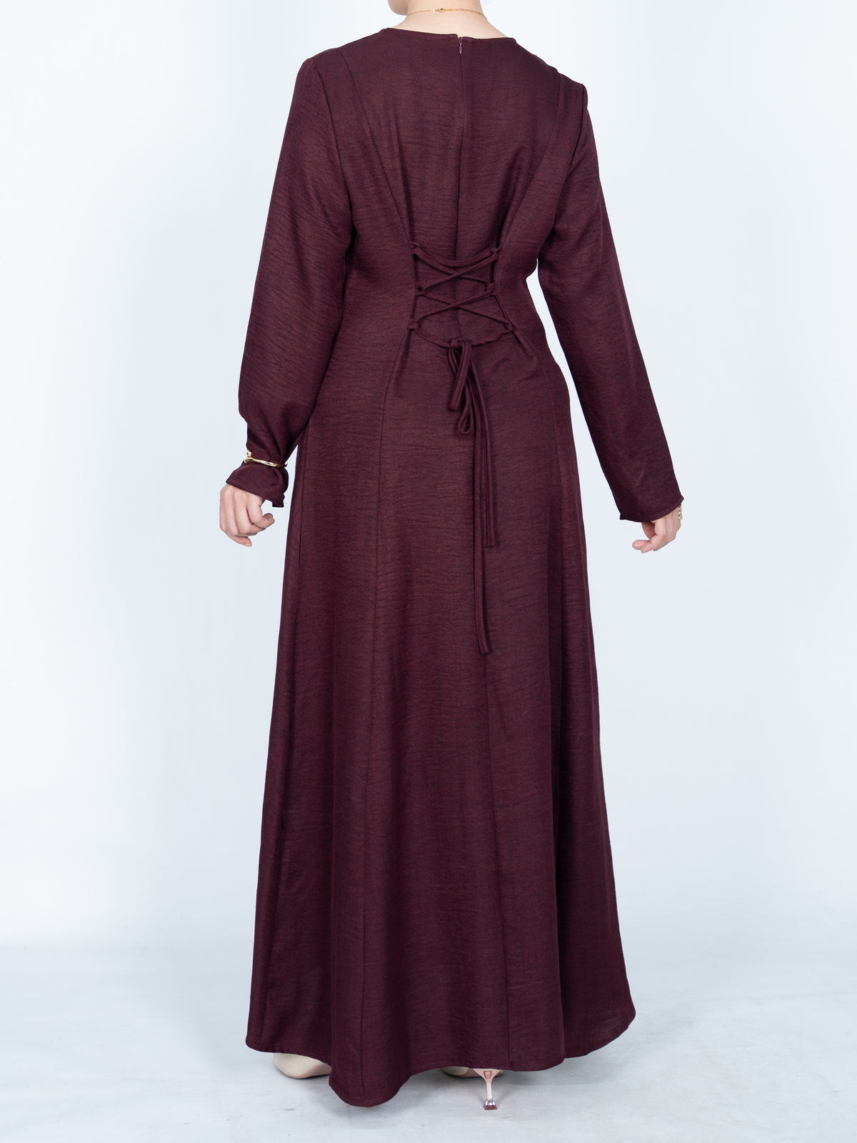 FUMIDAR Mariam Lace-Back Maxi Dress in Burgundy — view 5