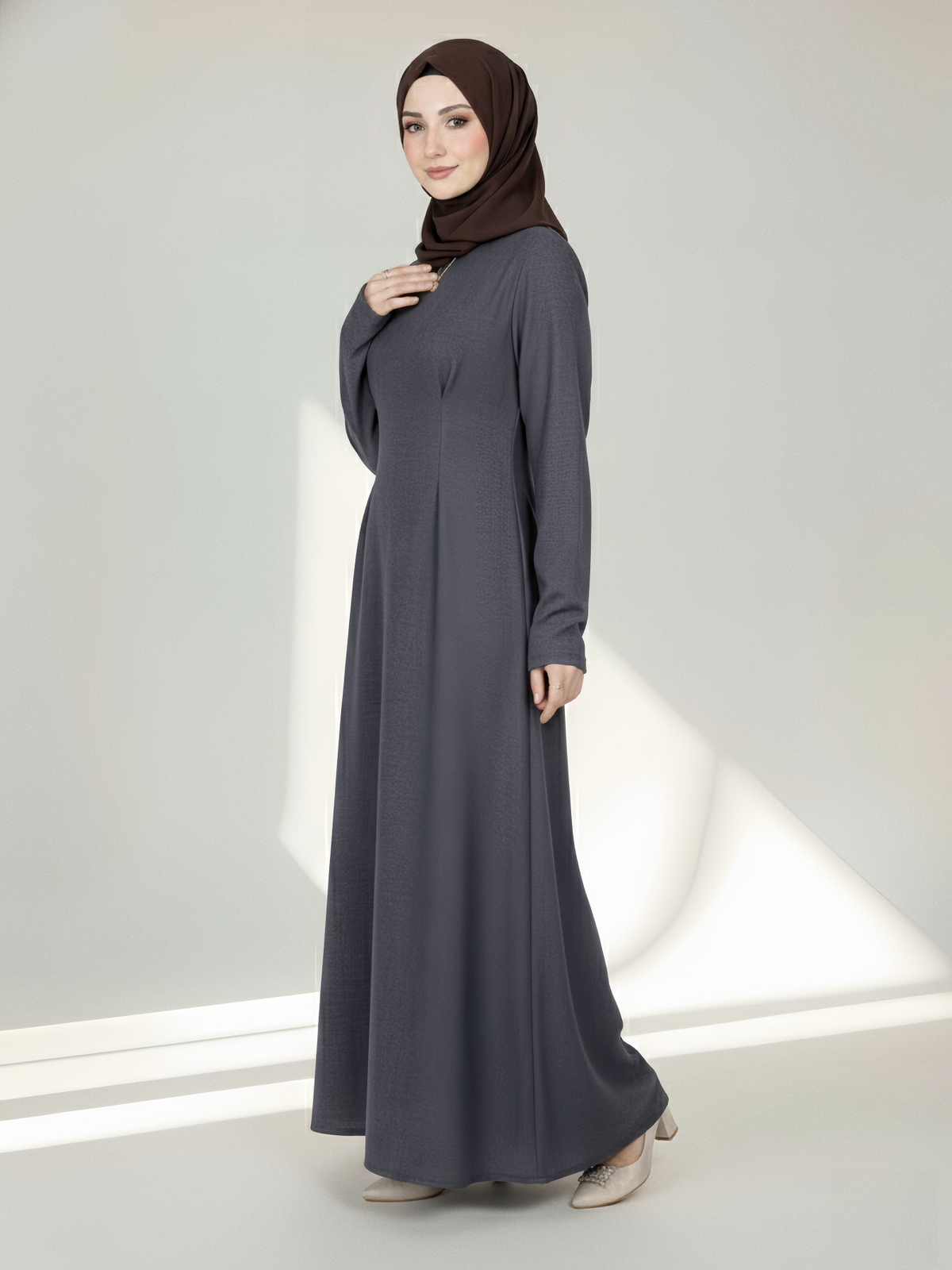 FUMIDAR Mariam Lace-Back Maxi Dress in Charcoal — view 2
