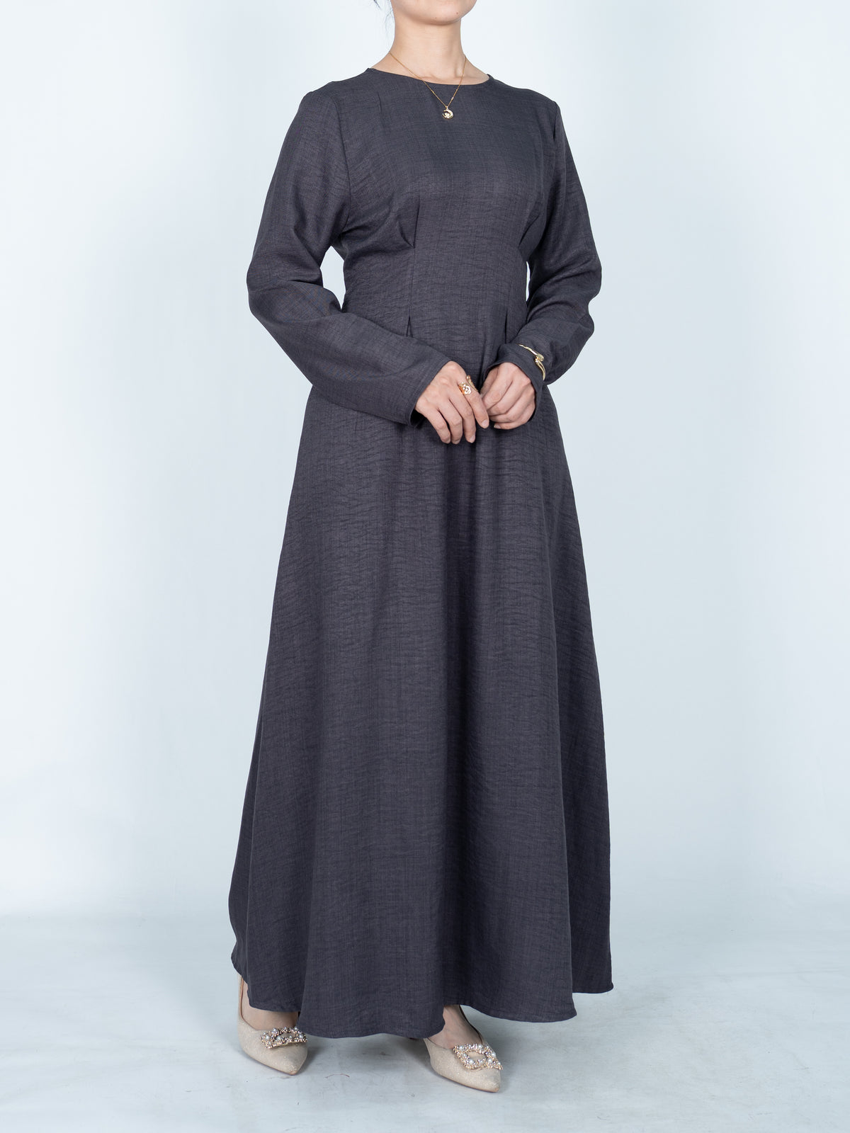 FUMIDAR Mariam Lace-Back Maxi Dress in Charcoal — view 3