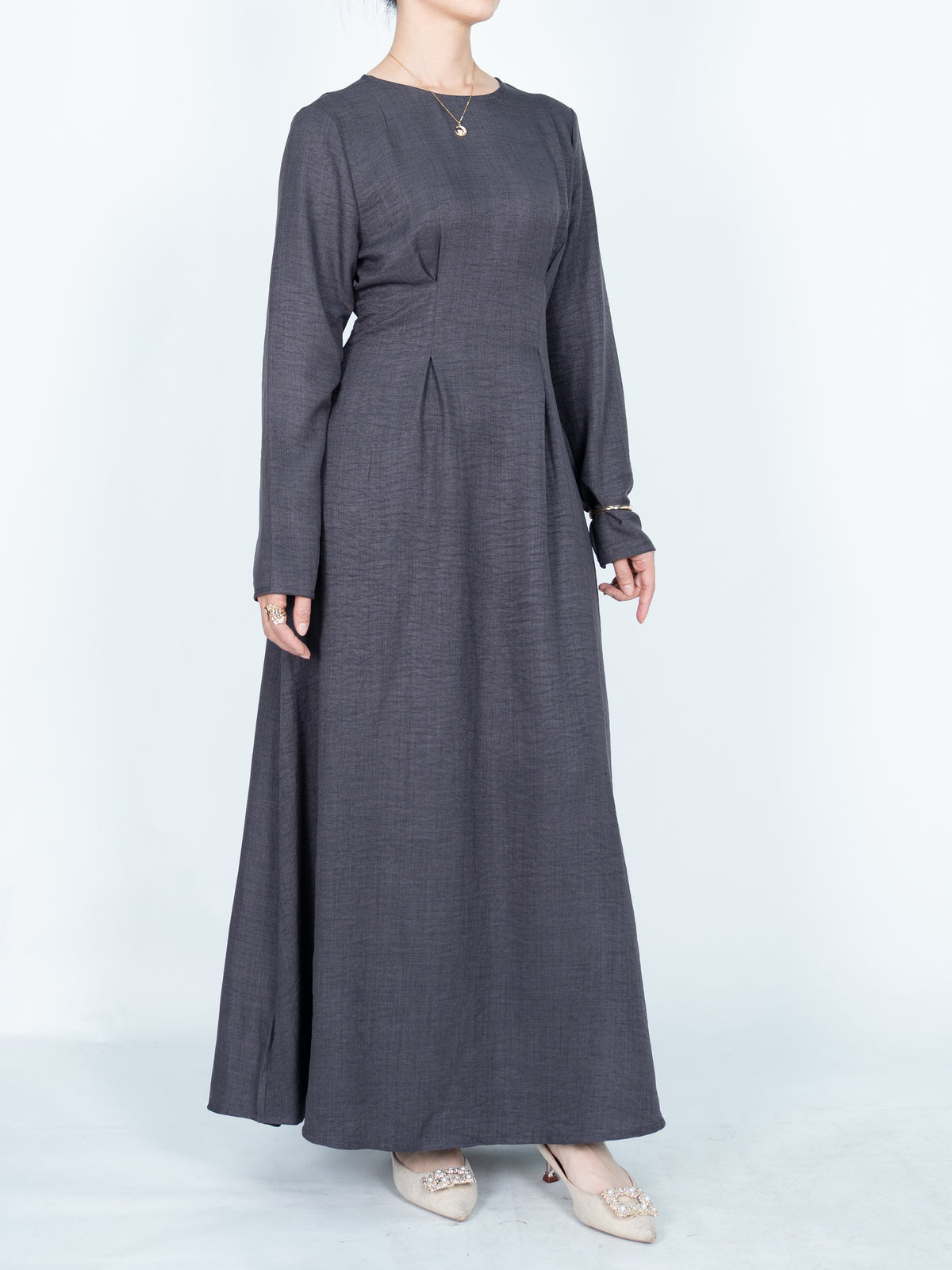 FUMIDAR Mariam Lace-Back Maxi Dress in Charcoal — view 4