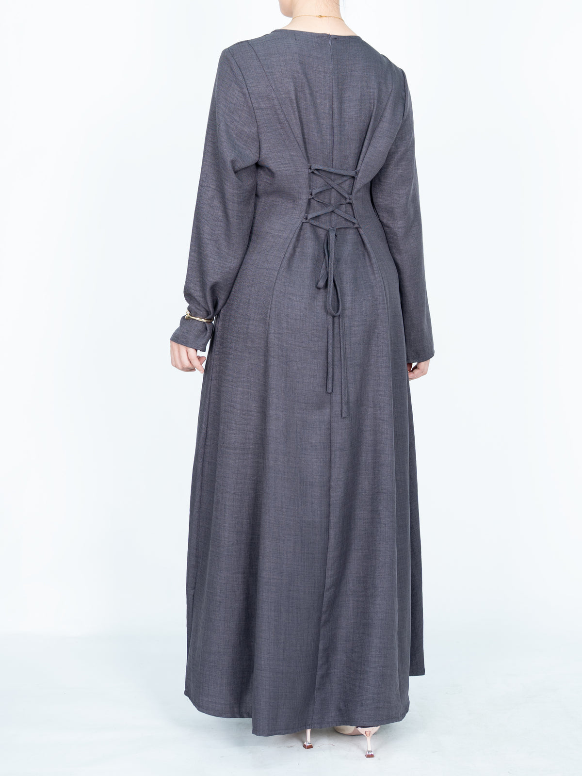 FUMIDAR Mariam Lace-Back Maxi Dress in Charcoal — view 5