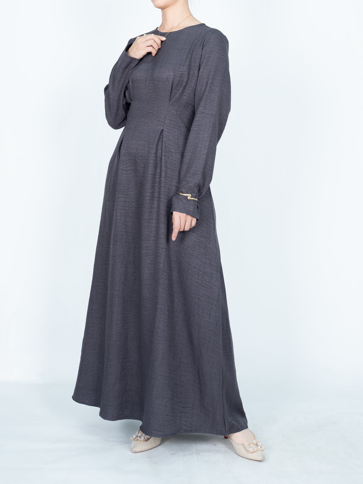 FUMIDAR Mariam Lace-Back Maxi Dress in Charcoal — view 6
