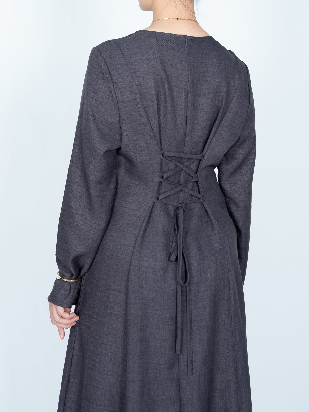 FUMIDAR Mariam Lace-Back Maxi Dress in Charcoal — view 7