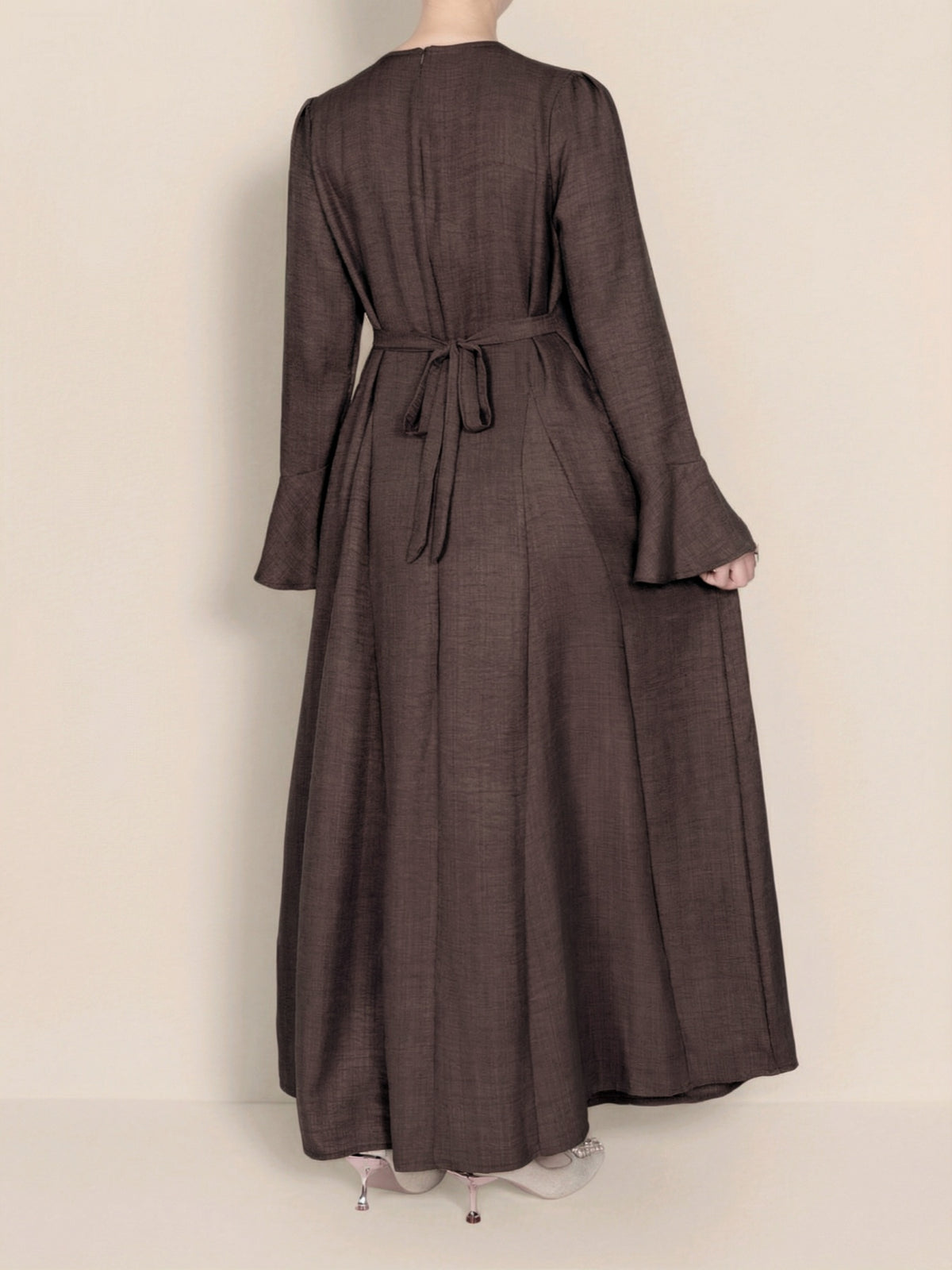 FUMIDAR Huda Button-Front Maxi Dress in Dark Brown — view 7