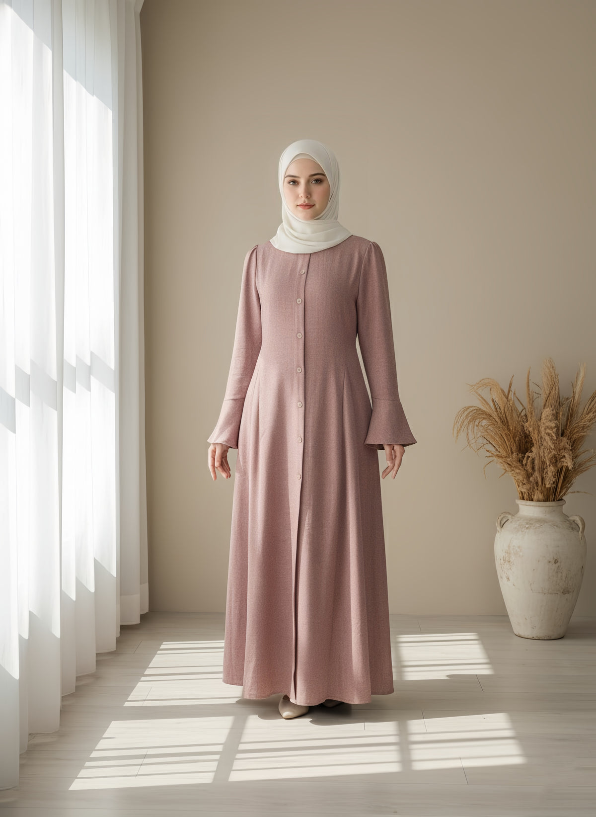 FUMIDAR Huda Button-Front Maxi Dress in Dusty Pink — view 1