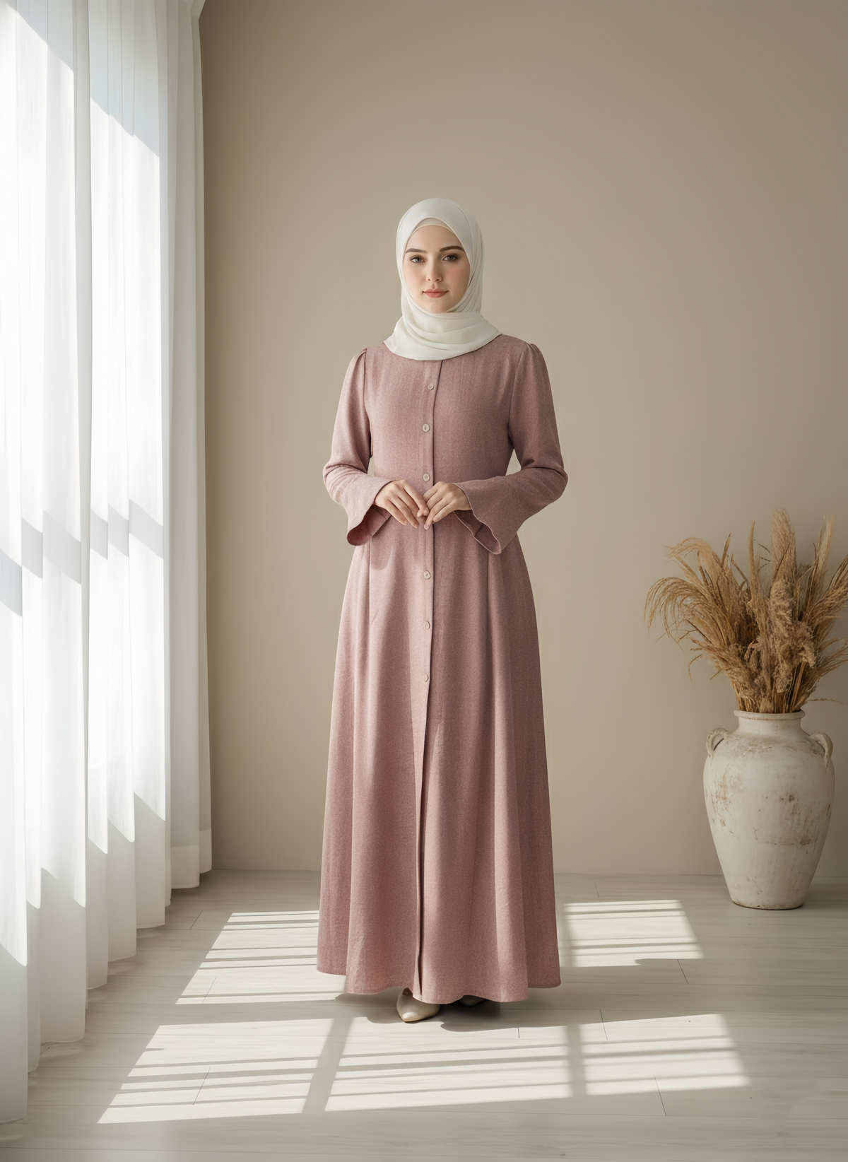 FUMIDAR Huda Button-Front Maxi Dress in Dusty Pink — view 2