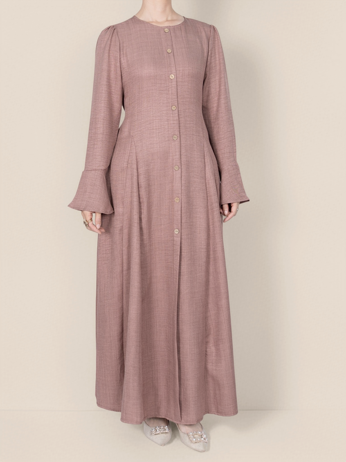 FUMIDAR Huda Button-Front Maxi Dress in Dusty Pink — view 3