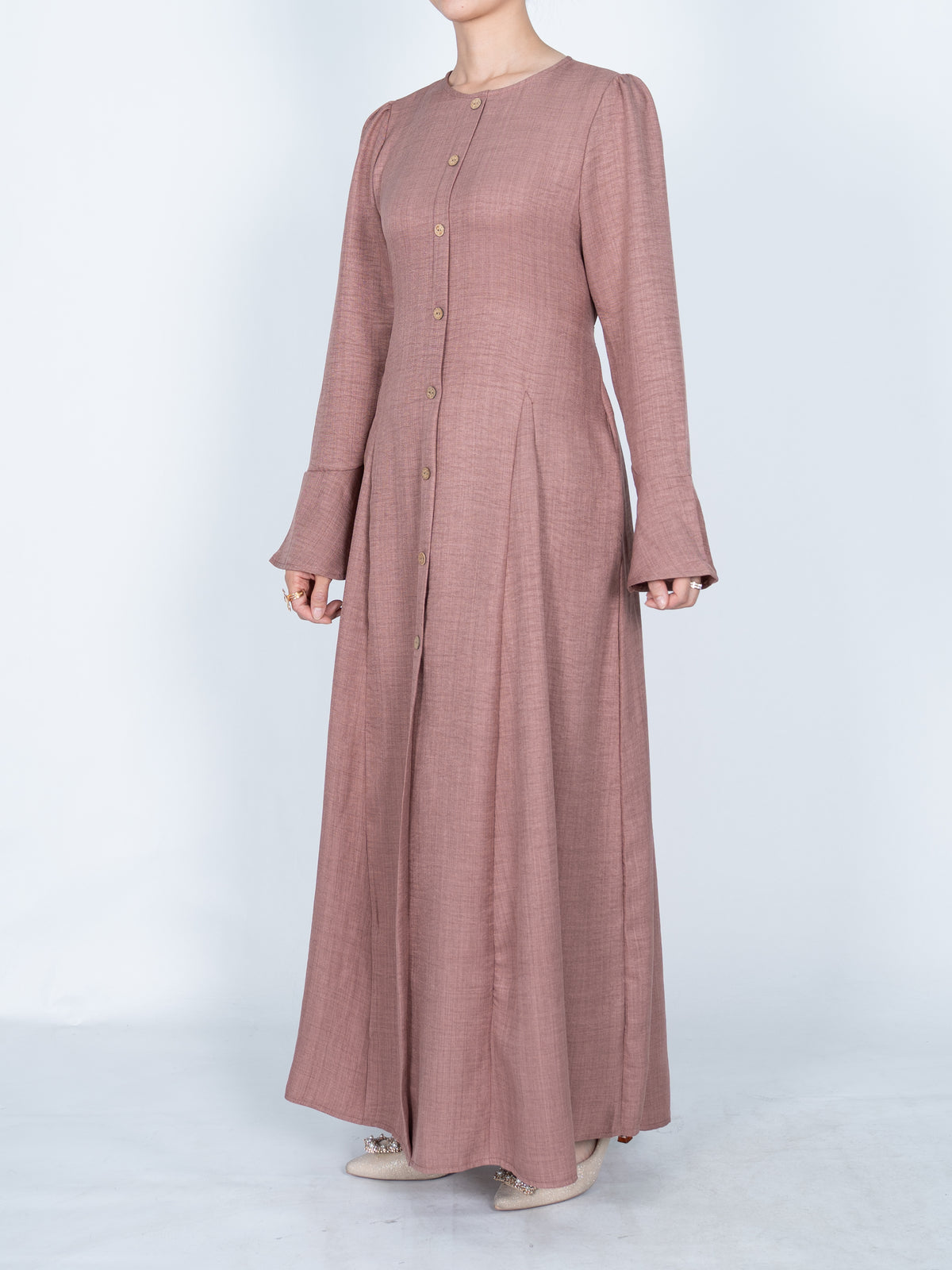FUMIDAR Huda Button-Front Maxi Dress in Dusty Pink — view 4