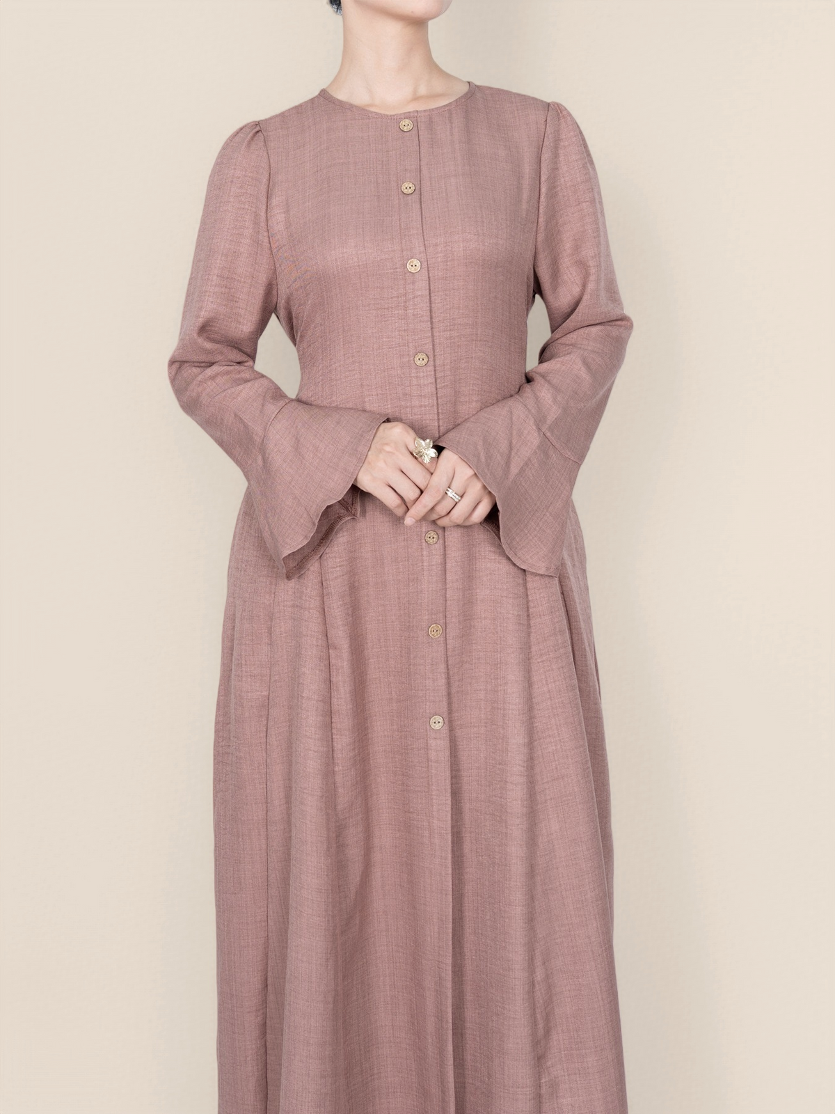 FUMIDAR Huda Button-Front Maxi Dress in Dusty Pink — view 6