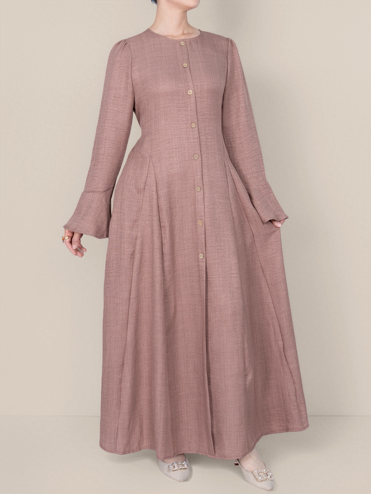 FUMIDAR Huda Button-Front Maxi Dress in Dusty Pink — view 7