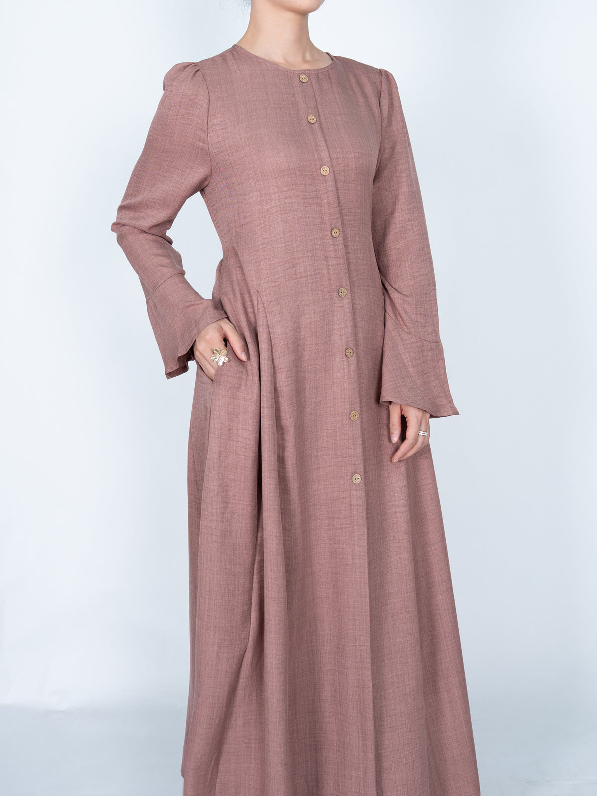 FUMIDAR Huda Button-Front Maxi Dress in Dusty Pink — view 8
