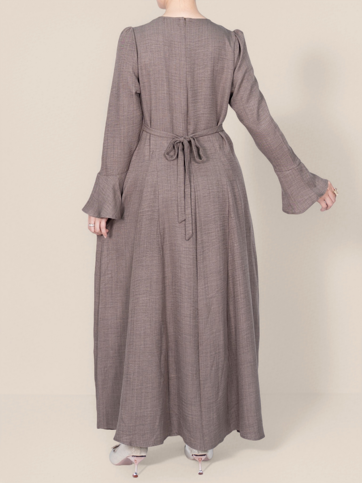 FUMIDAR Huda Button-Front Maxi Dress in Taupe — view 8