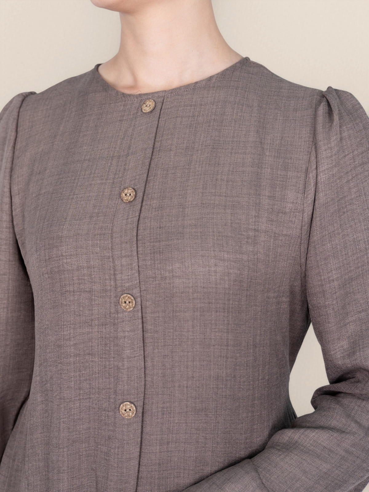 FUMIDAR Huda Button-Front Maxi Dress in Taupe — view 9