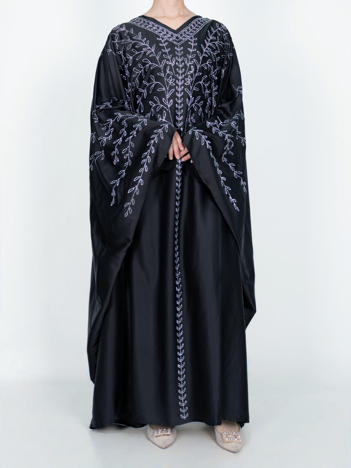 FUMIDAR Soraya Vine-Detail Kaftan in Black — view 7