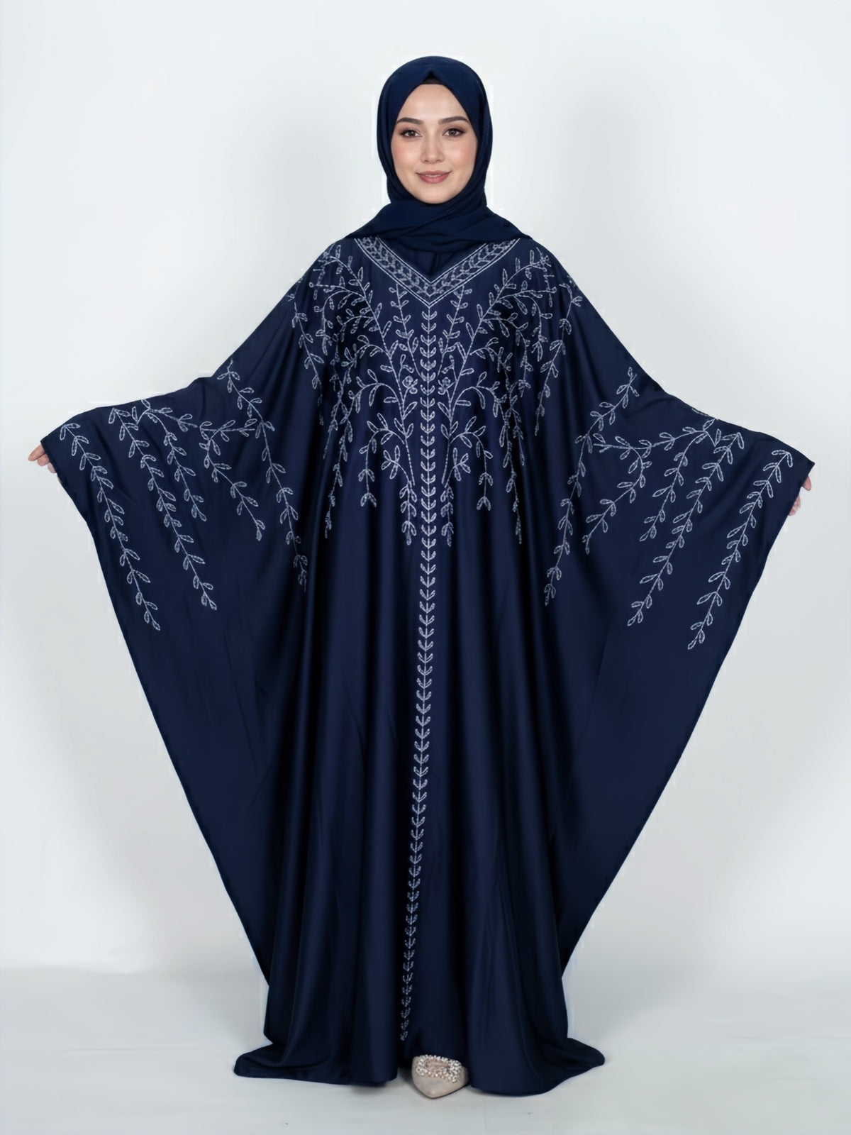 FUMIDAR Soraya Vine-Detail Kaftan in Navy — view 1