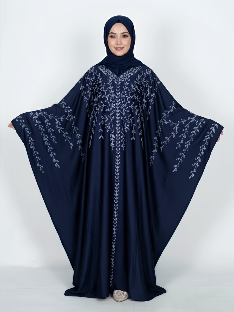 FUMIDAR Soraya Vine-Detail Kaftan in Navy — view 1
