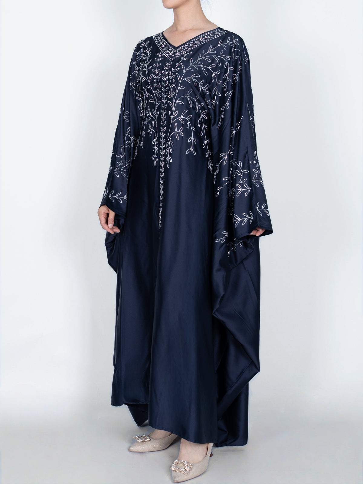 FUMIDAR Soraya Vine-Detail Kaftan in Navy — view 3