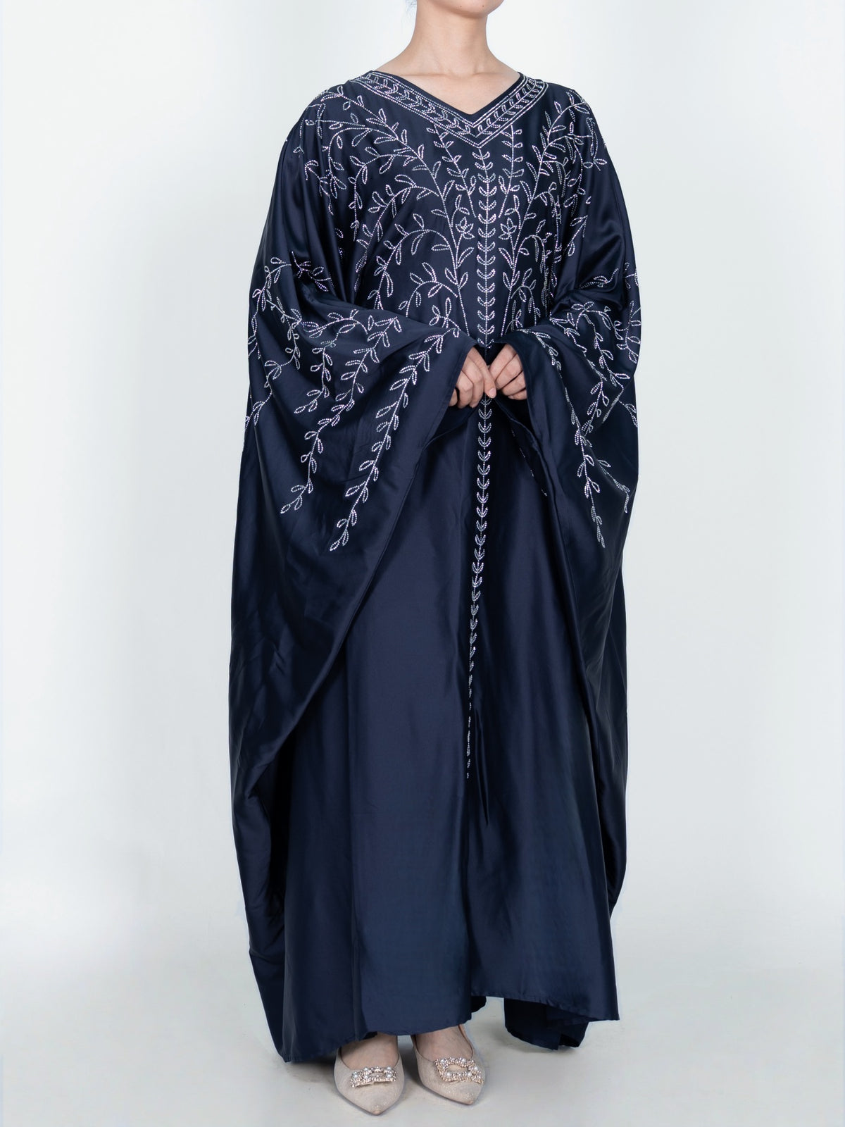 FUMIDAR Soraya Vine-Detail Kaftan in Navy — view 4