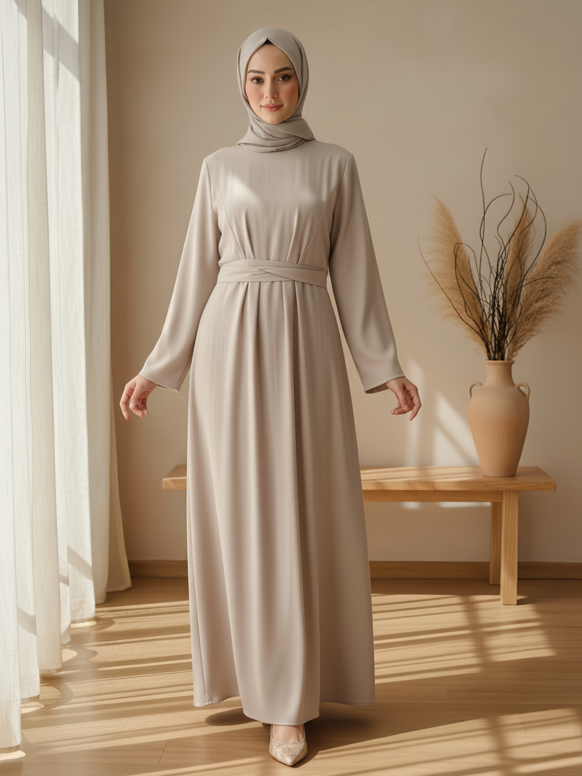 FUMIDAR Nahla Gathered-Waist Maxi Dress in Apricot — view 3