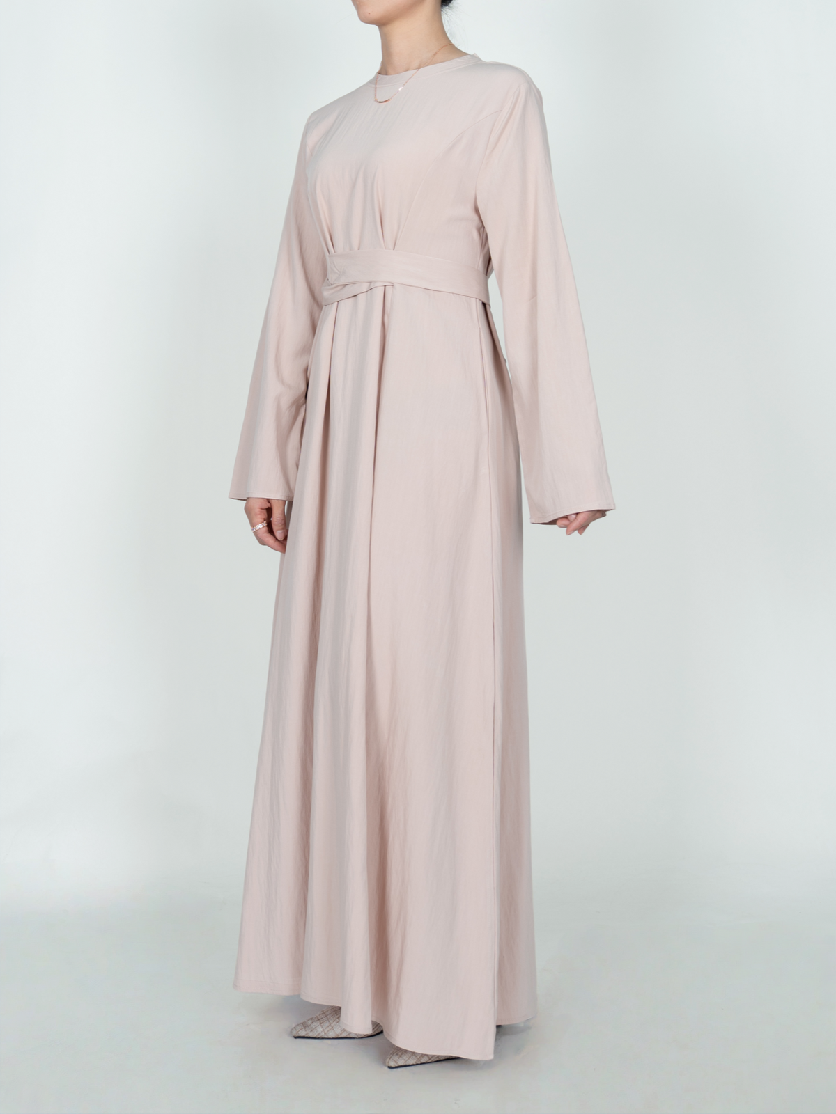 FUMIDAR Nahla Gathered-Waist Maxi Dress in Apricot — view 7