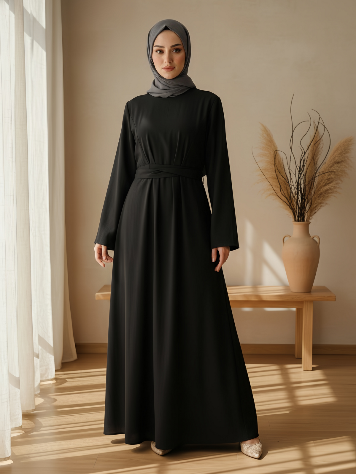 FUMIDAR Nahla Gathered-Waist Maxi Dress in Black — view 1