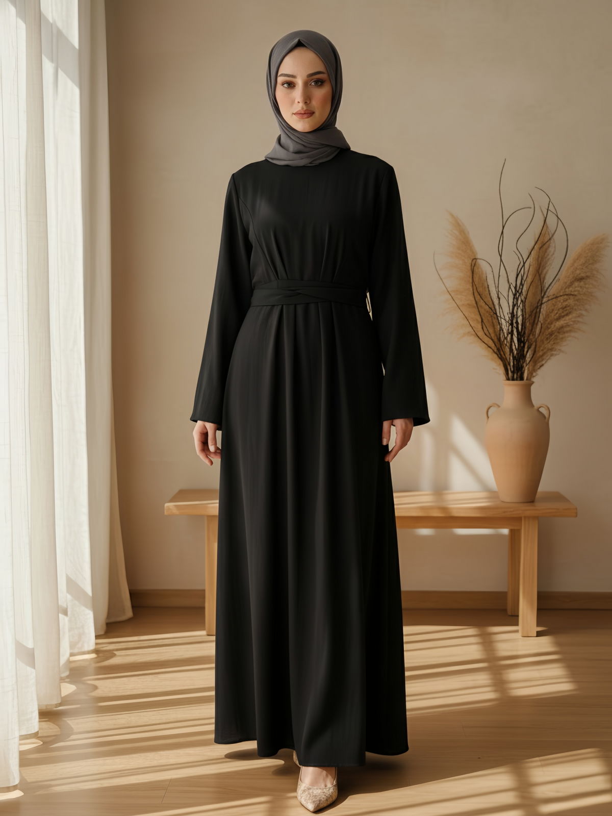 FUMIDAR Nahla Gathered-Waist Maxi Dress in Black — view 2
