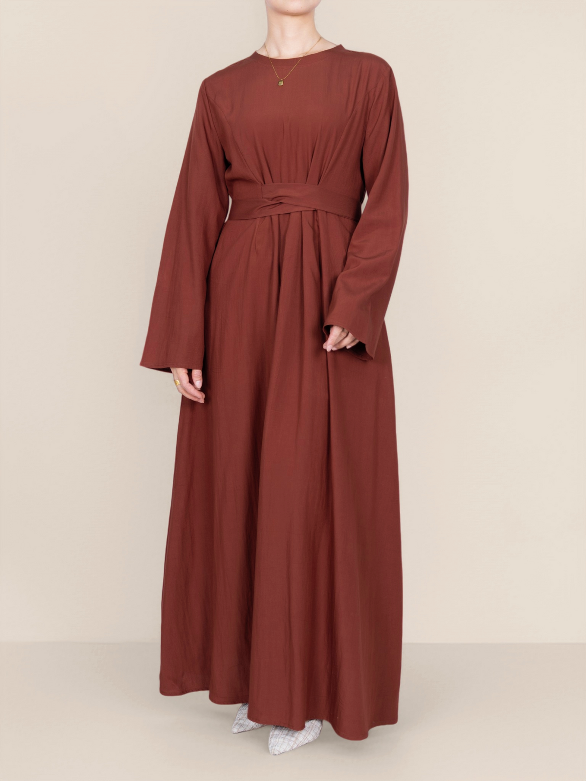 FUMIDAR Nahla Gathered-Waist Maxi Dress in Burnt Orange — view 4