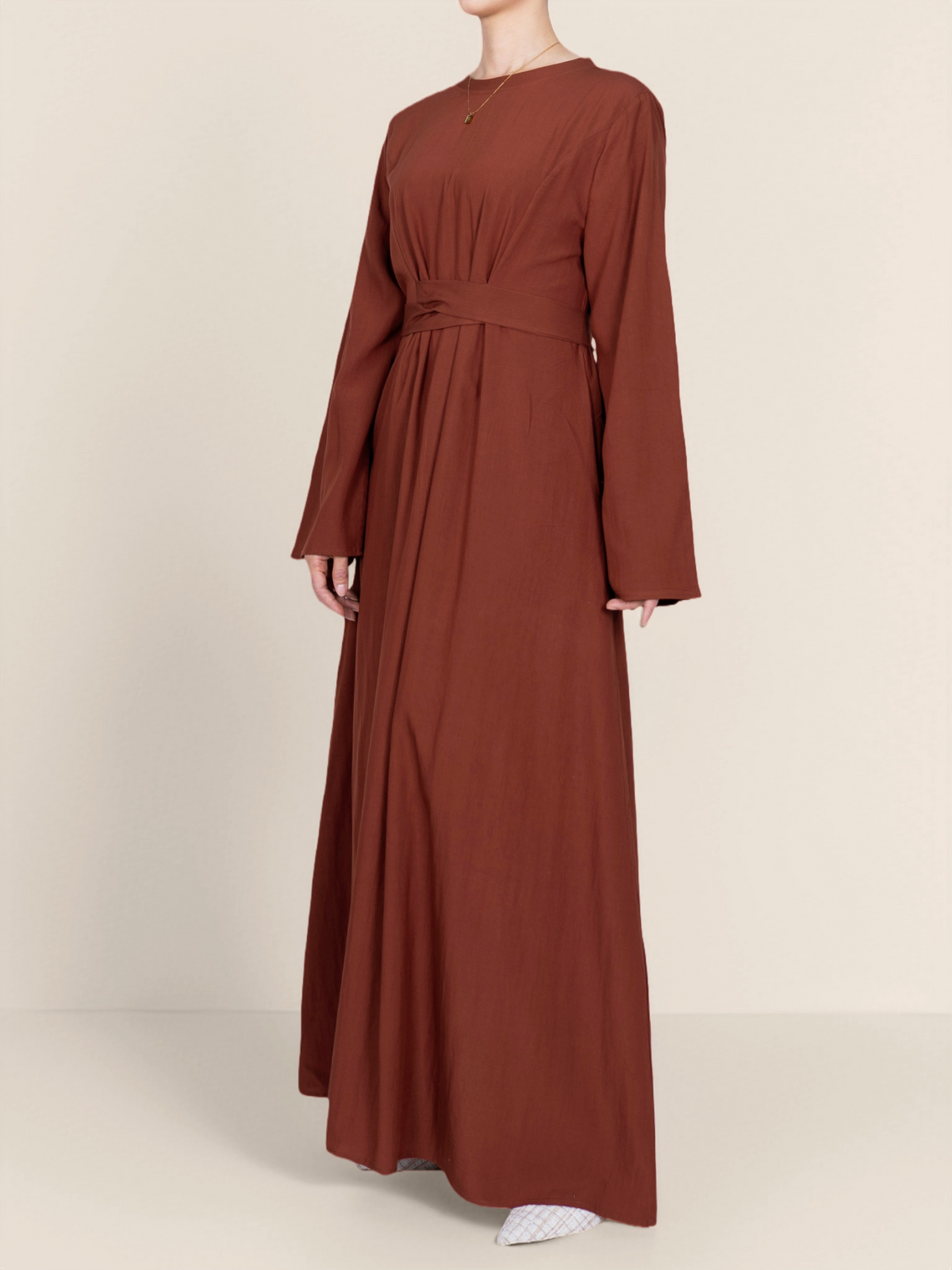 FUMIDAR Nahla Gathered-Waist Maxi Dress in Burnt Orange — view 5