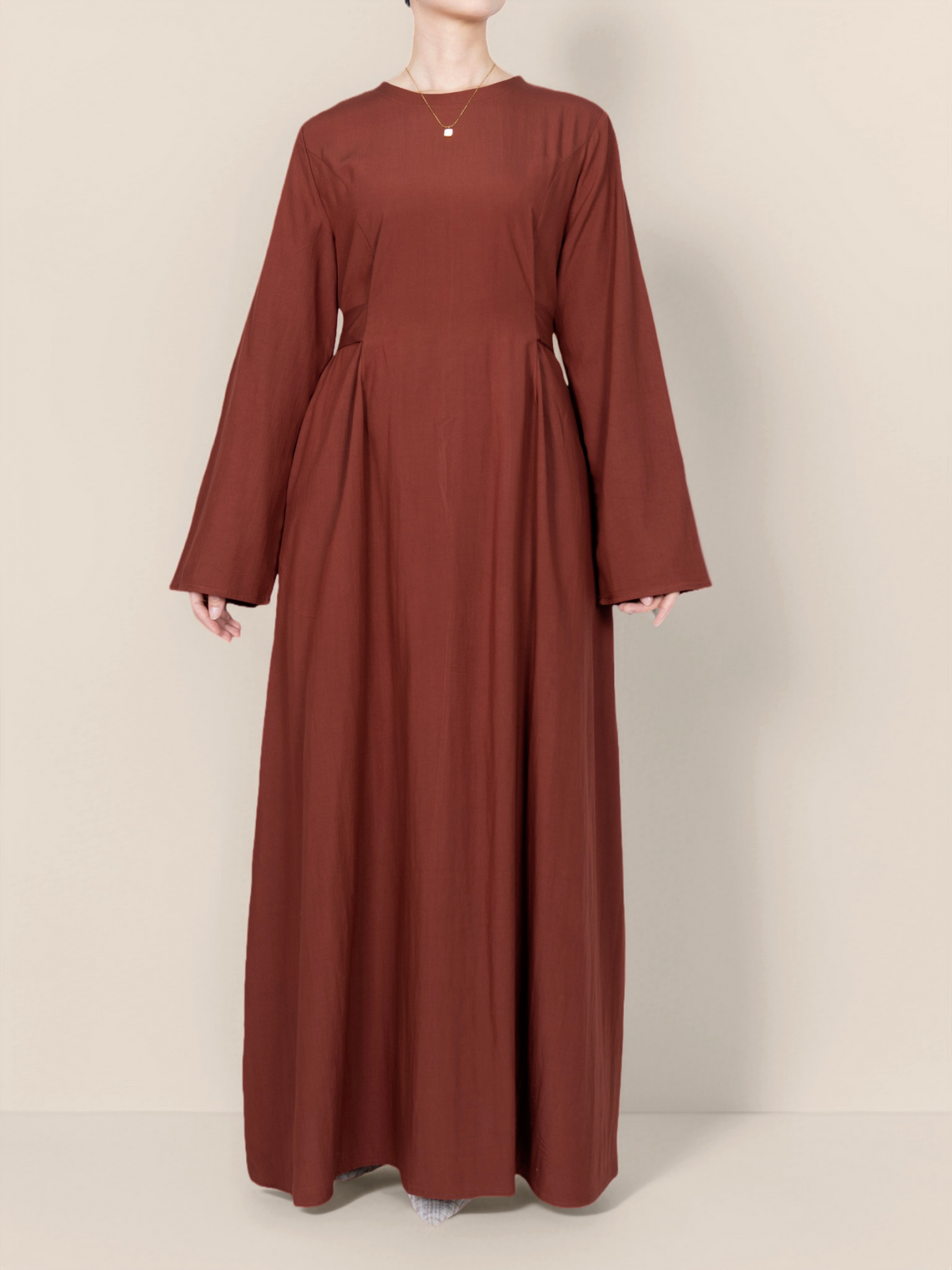 FUMIDAR Nahla Gathered-Waist Maxi Dress in Burnt Orange — view 6