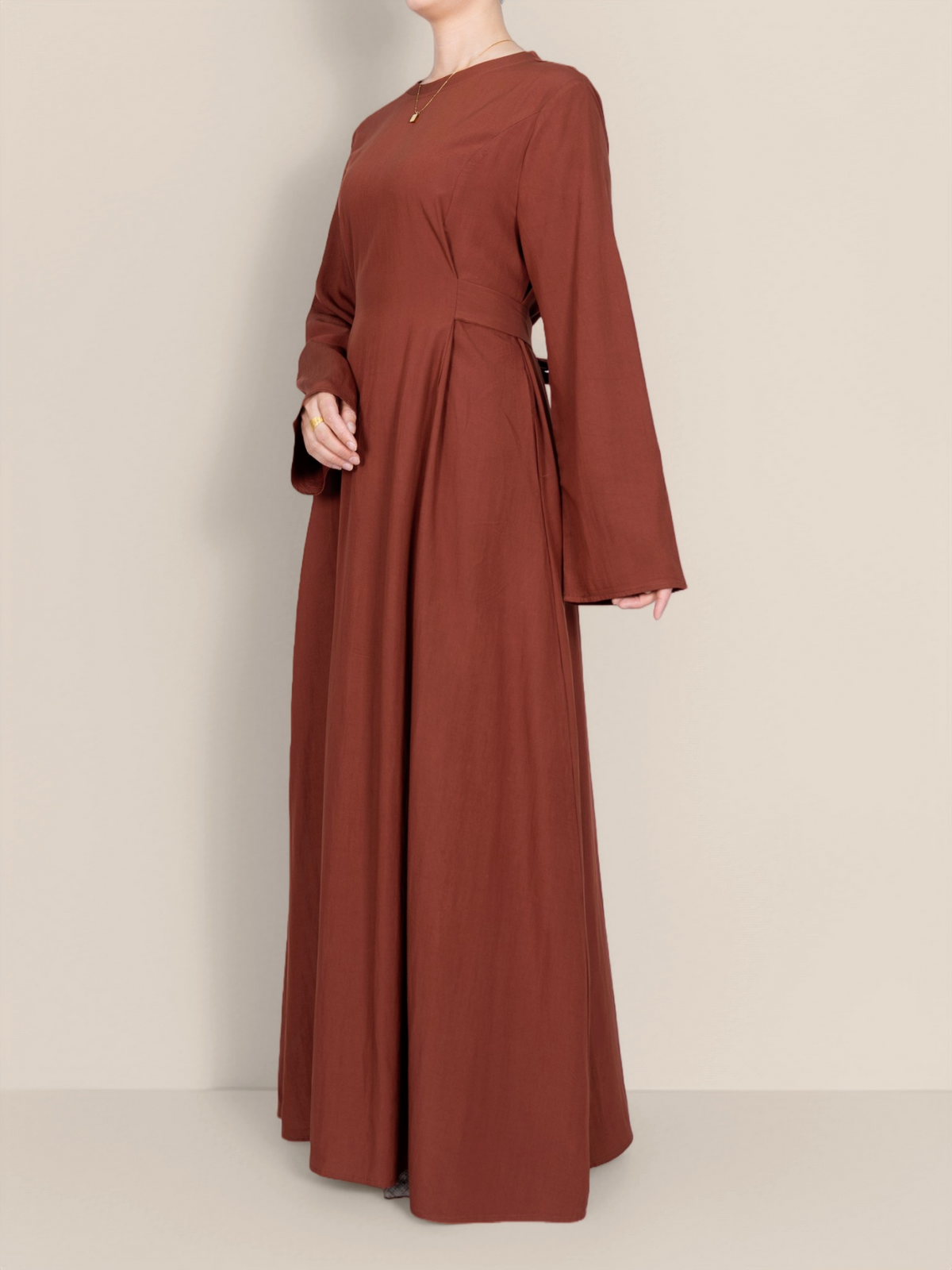 FUMIDAR Nahla Gathered-Waist Maxi Dress in Burnt Orange — view 7