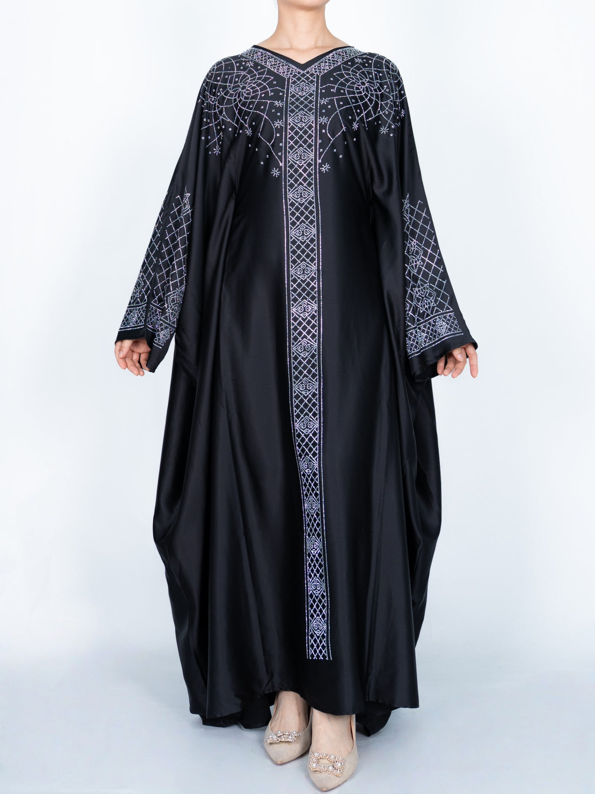 FUMIDAR Amal Geometric-Detail Kaftan in Black — view 1