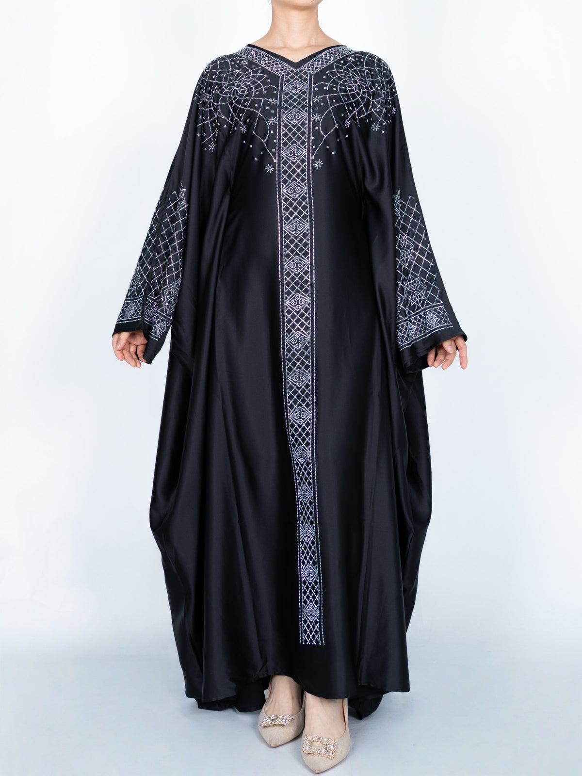 FUMIDAR Amal Geometric-Detail Kaftan in Black — view 3