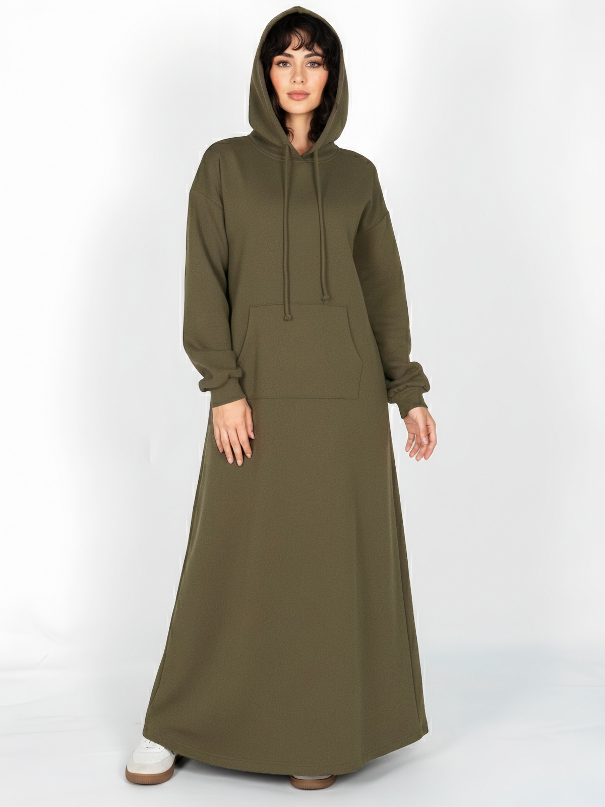 FUMIDAR Zaina Hooded Maxi Dress in Army Green — view 1