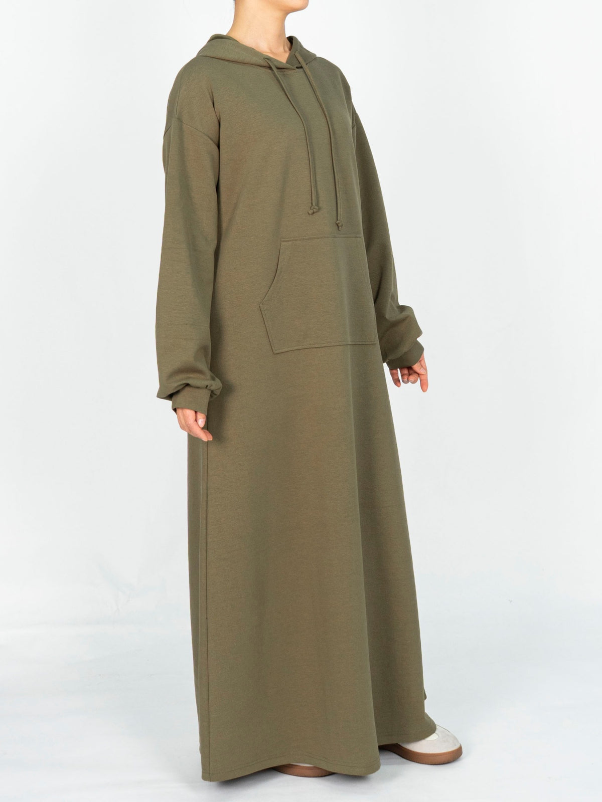 FUMIDAR Zaina Hooded Maxi Dress in Army Green — view 4