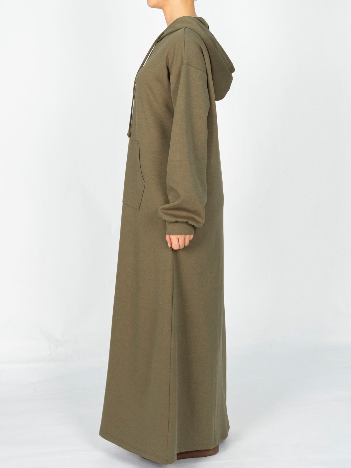 FUMIDAR Zaina Hooded Maxi Dress in Army Green — view 5