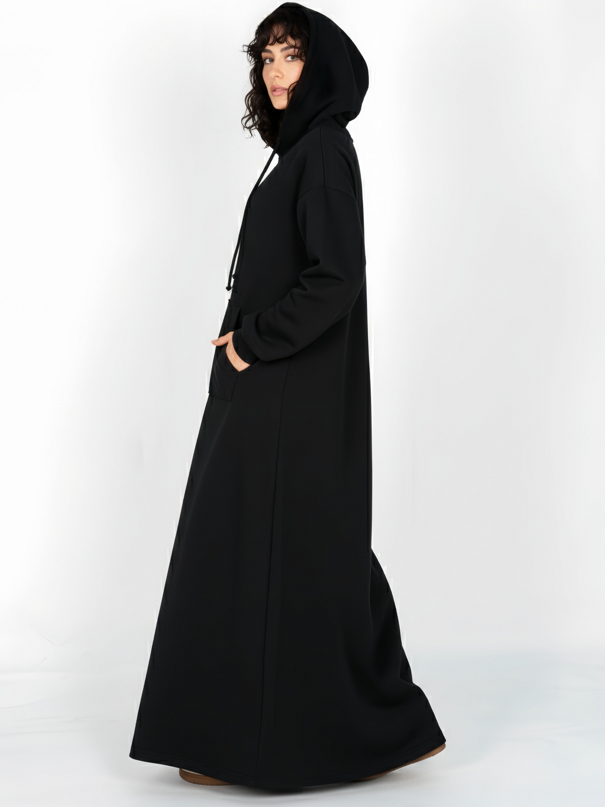 FUMIDAR Zaina Hooded Maxi Dress in Black — view 2