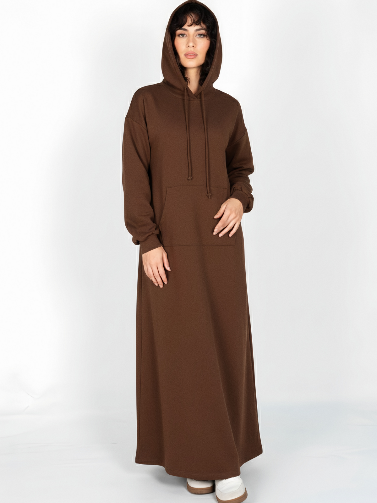 FUMIDAR Zaina Hooded Maxi Dress in Brown — view 1