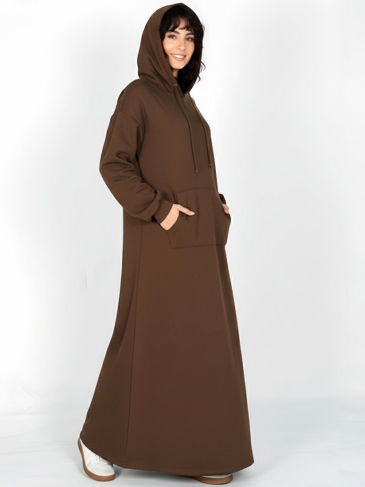 FUMIDAR Zaina Hooded Maxi Dress in Brown — view 2