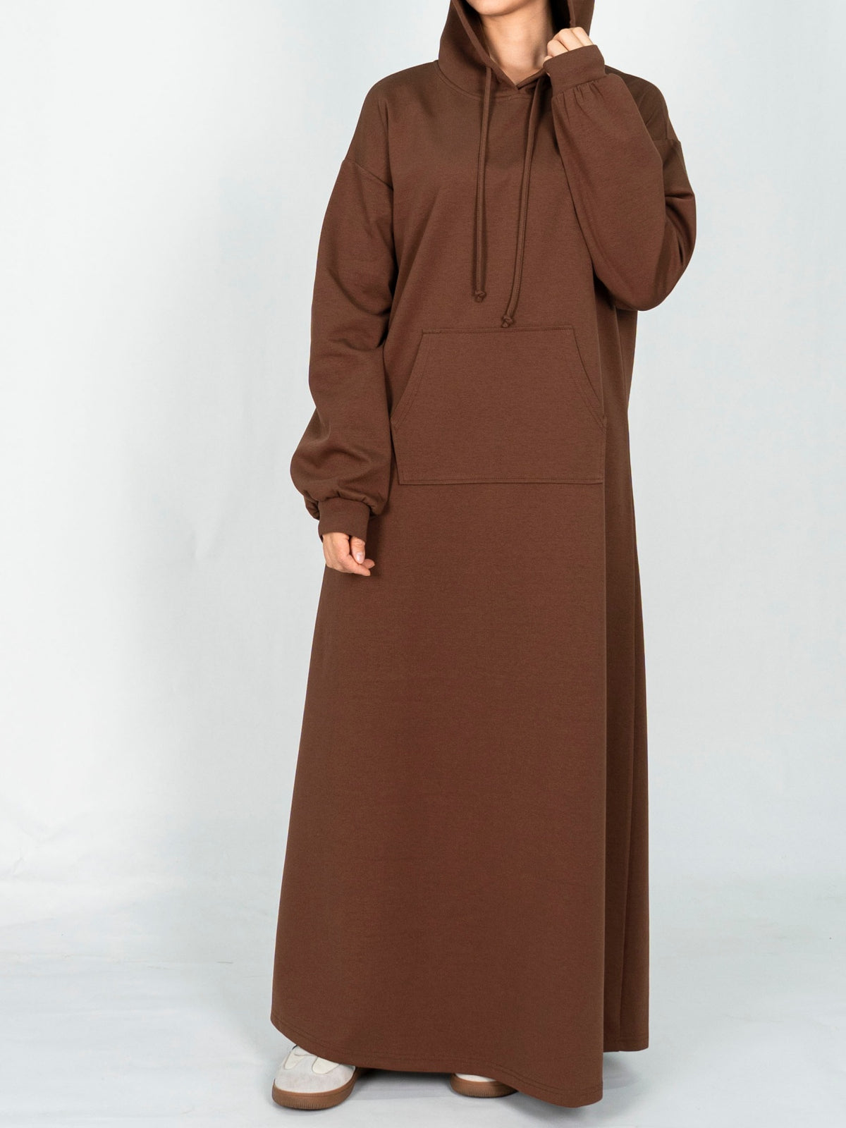 FUMIDAR Zaina Hooded Maxi Dress in Brown — view 8
