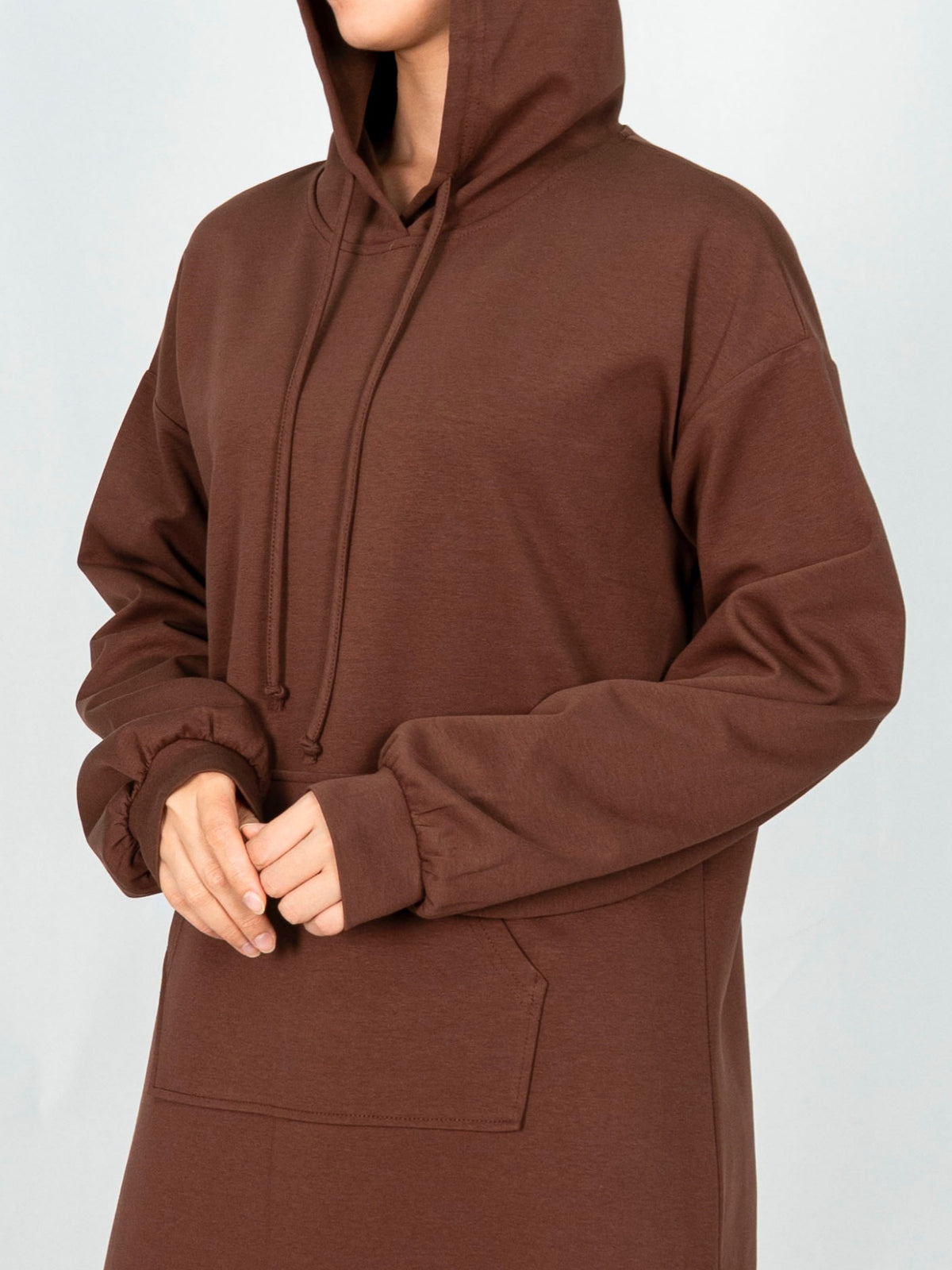 FUMIDAR Zaina Hooded Maxi Dress in Brown — view 9