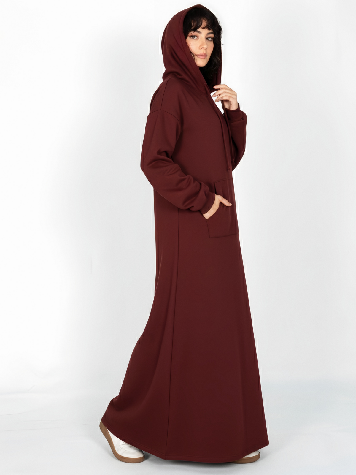FUMIDAR Zaina Hooded Maxi Dress in Burgundy — view 2