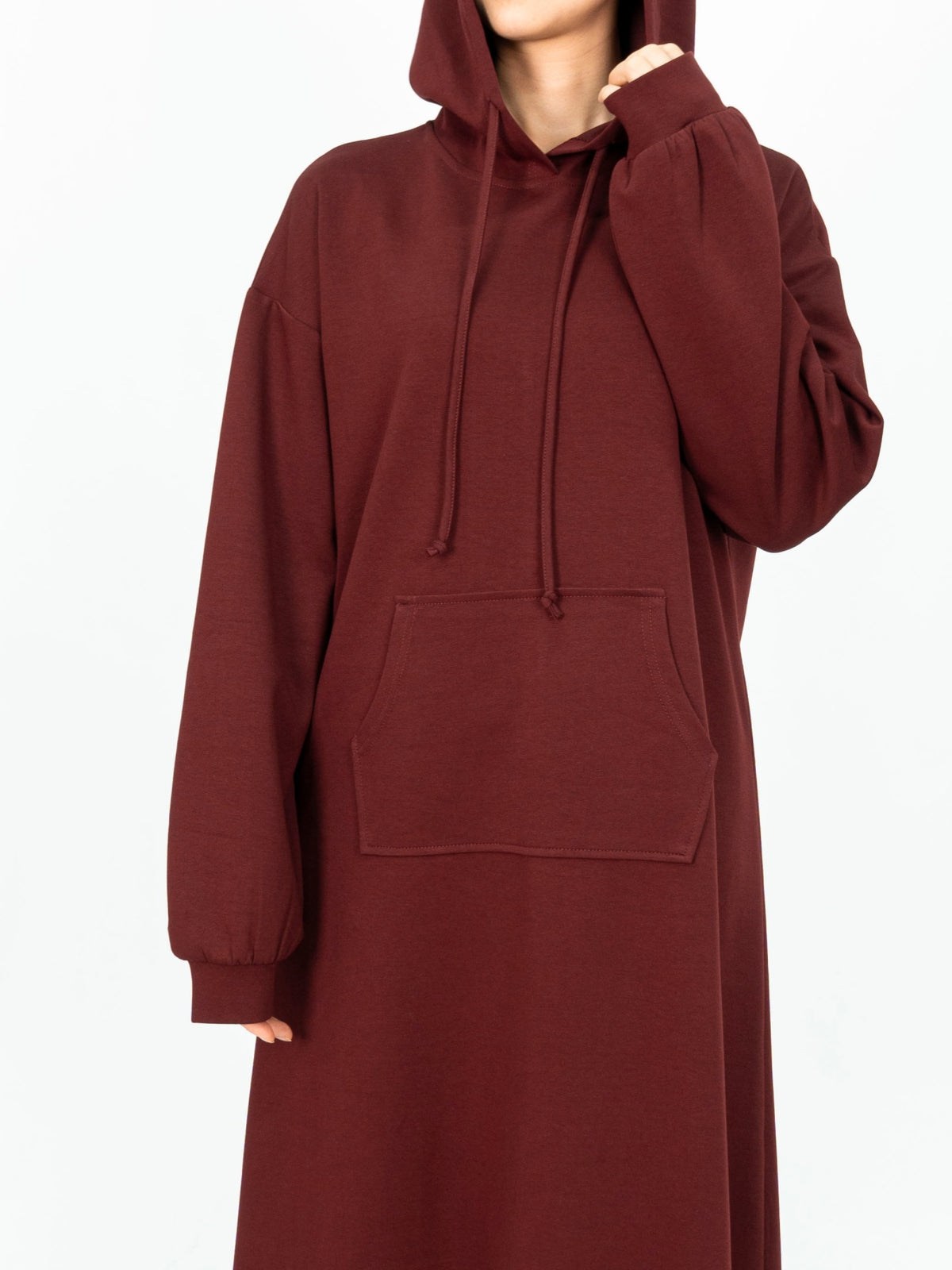 FUMIDAR Zaina Hooded Maxi Dress in Burgundy — view 7