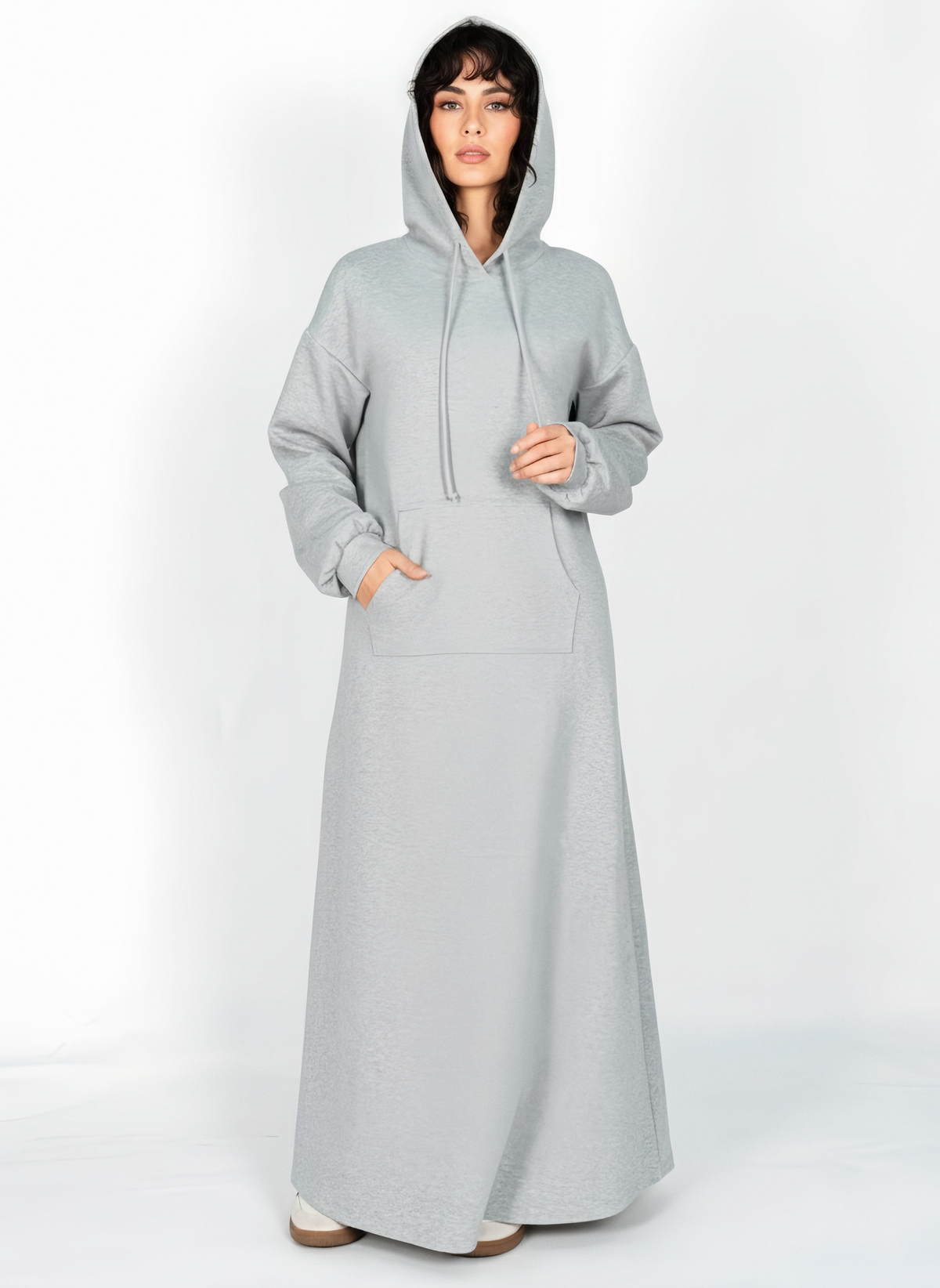 FUMIDAR Zaina Hooded Maxi Dress in Light Grey — view 1