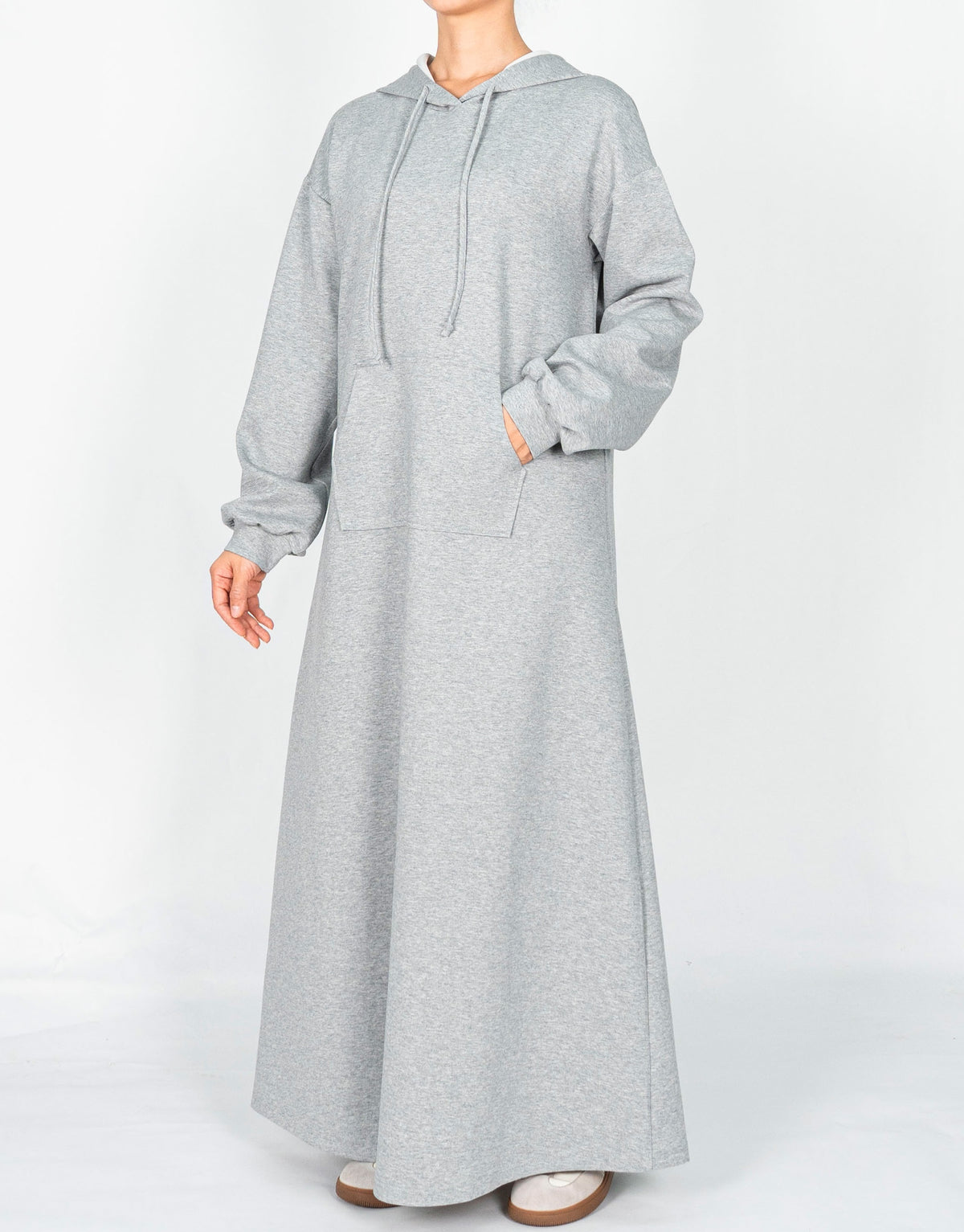 FUMIDAR Zaina Hooded Maxi Dress in Light Grey — view 4
