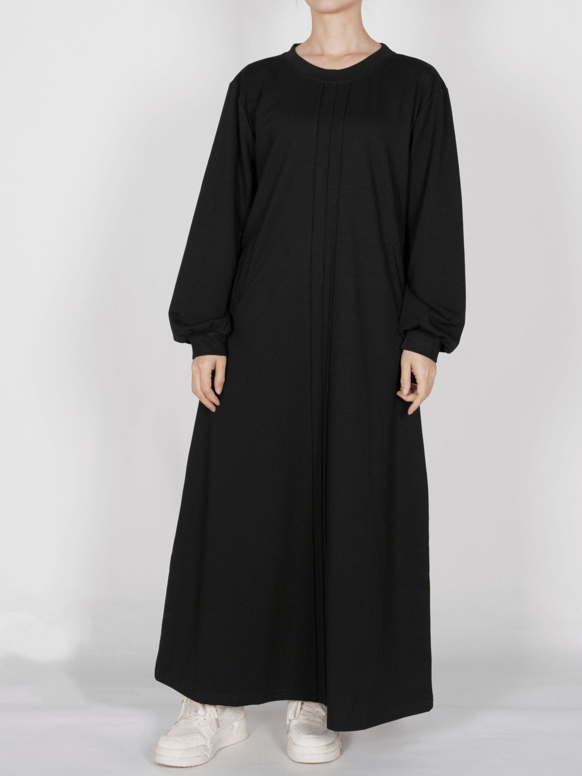 FUMIDAR Nadia Gathered-Yoke Abaya in Black — view 1