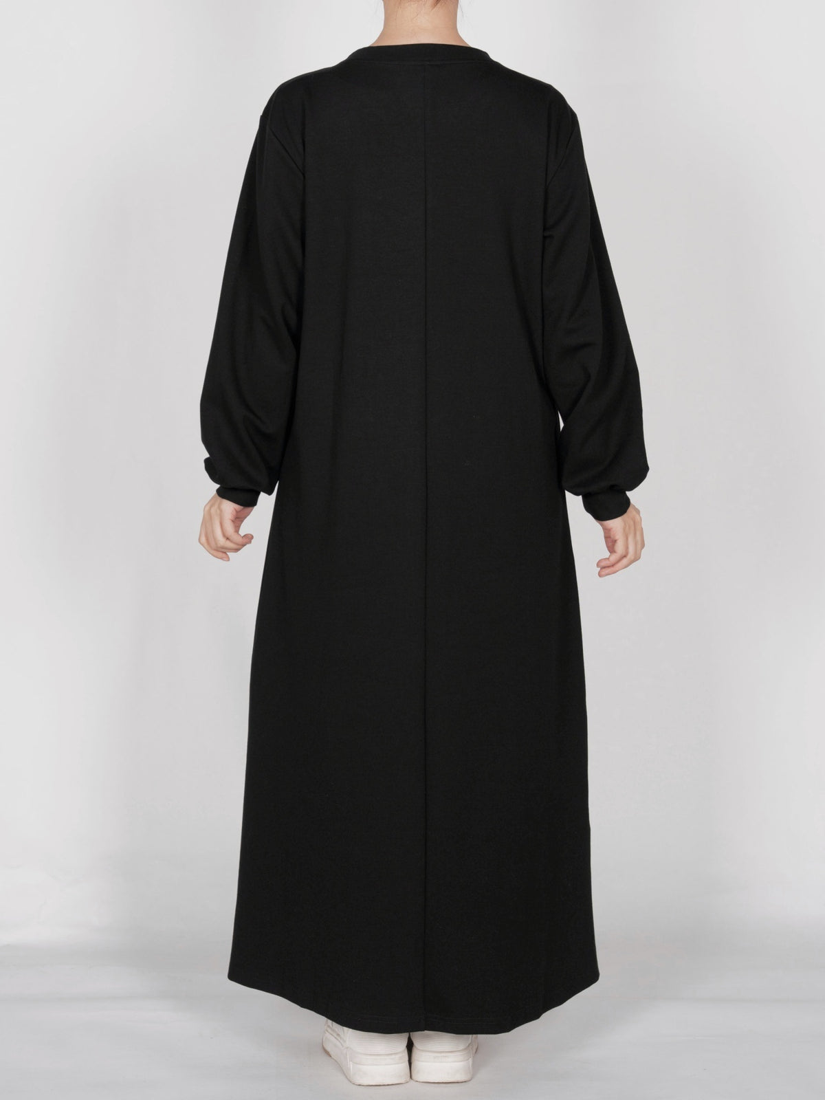FUMIDAR Nadia Gathered-Yoke Abaya in Black — view 2