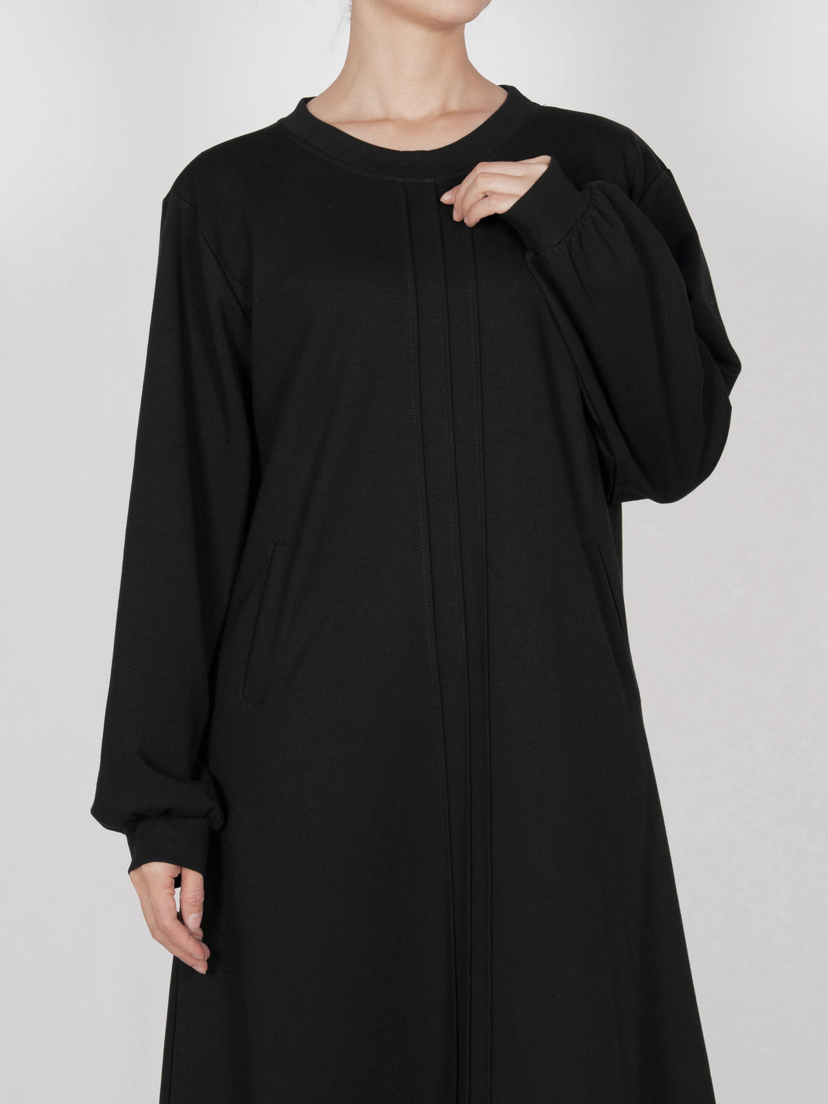 FUMIDAR Nadia Gathered-Yoke Abaya in Black — view 4
